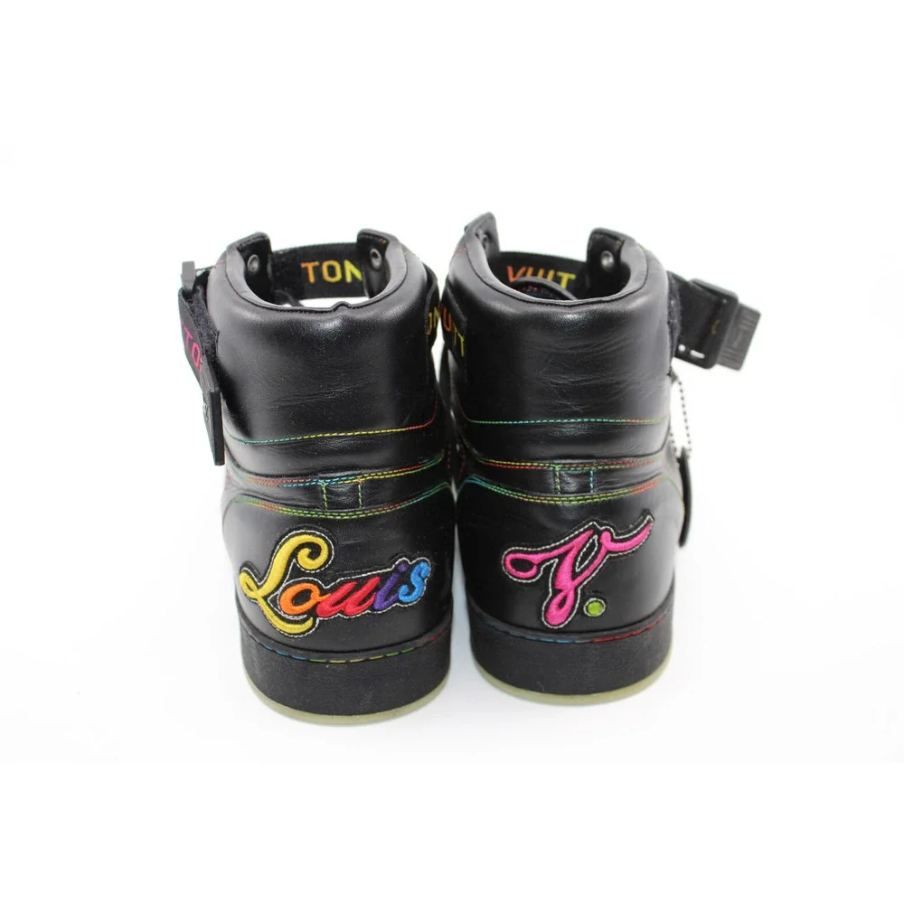 B50 Auth LOUIS VUITTON Rivoli Black Rainbow Calfskin Sneakers Sz LV 9.5 US 10.5